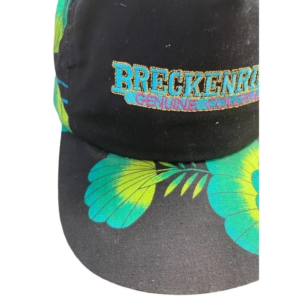 Vintage Breckenridge Colorado Hat Mens Black Tropical Parrot Floral USA‎